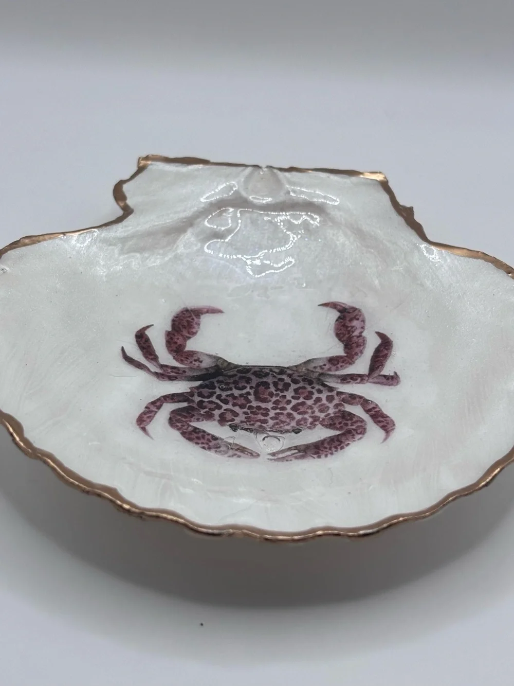 Coastal Crab Shell Decorative Serving Plate - White with Purple Crab
